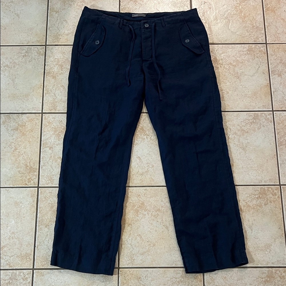 VINCE‎ Navy Mid-Rise Linen Utility Cargo Style Coastal Pants, Sz XL